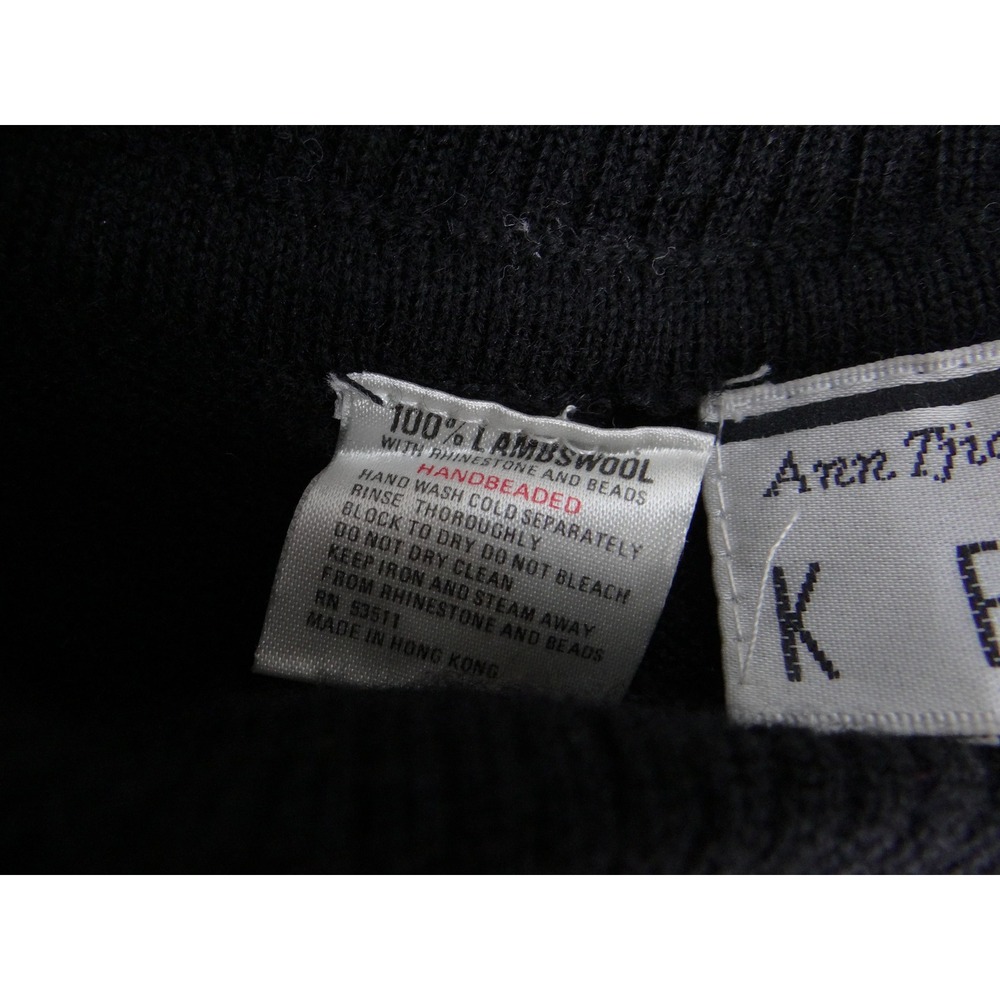 Ann Tjian for Kenar Vintage Black Lambswool Beaded Rhinestone Sweater Medium - Picture 6 of 9